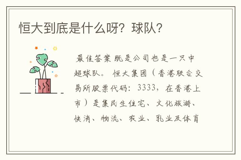 恒大到底是什么呀?球队?