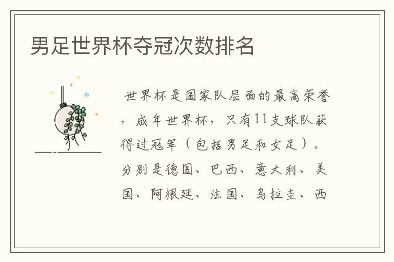 男足世界杯夺冠次数排名