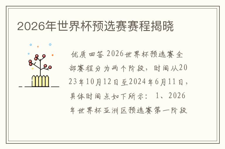 2026年世界杯预选赛赛程揭晓