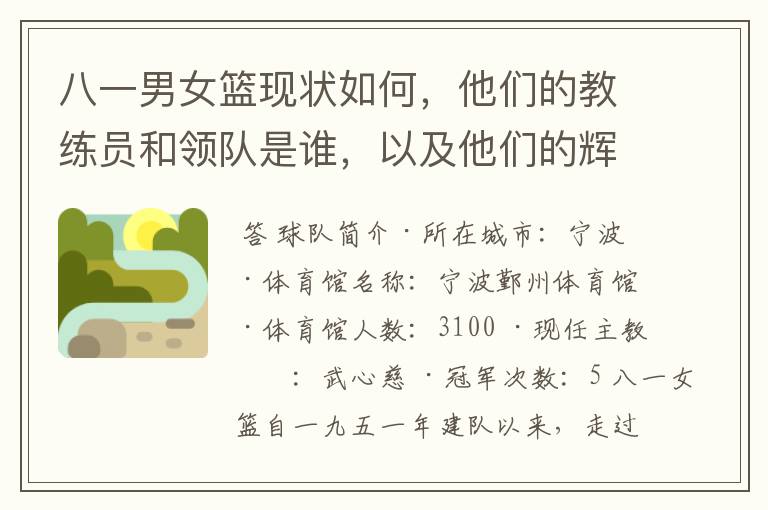 八一男女篮现状如何,他们的教练员和领队是谁,以及他们的辉煌历史