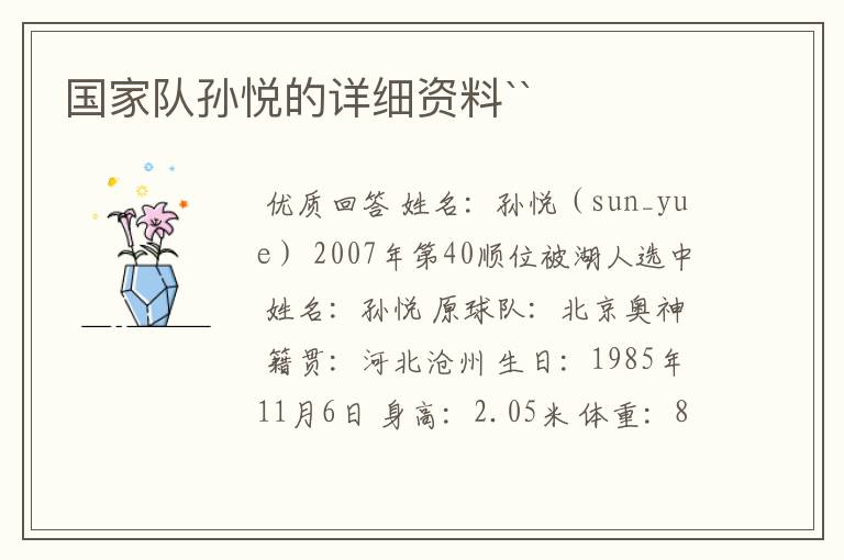 国家队孙悦的详细资料``