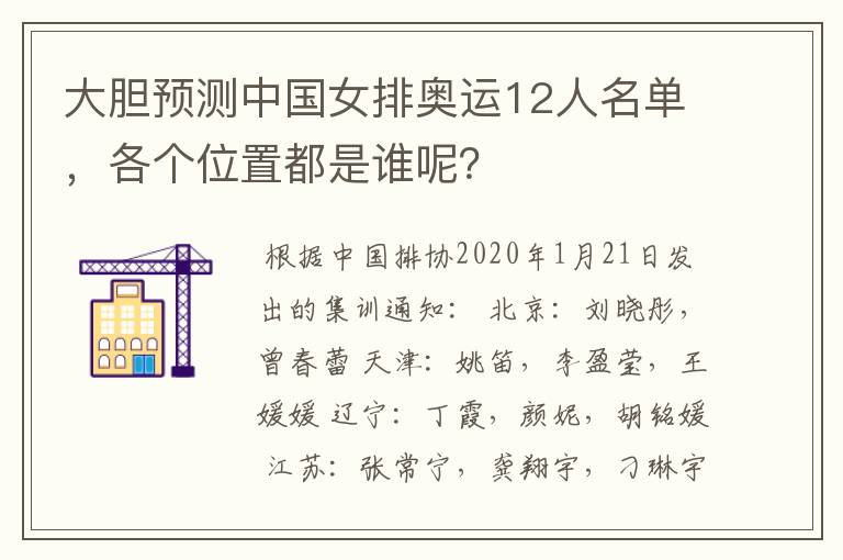 大胆预测中国女排奥运12人名单,各个位置都是谁呢?