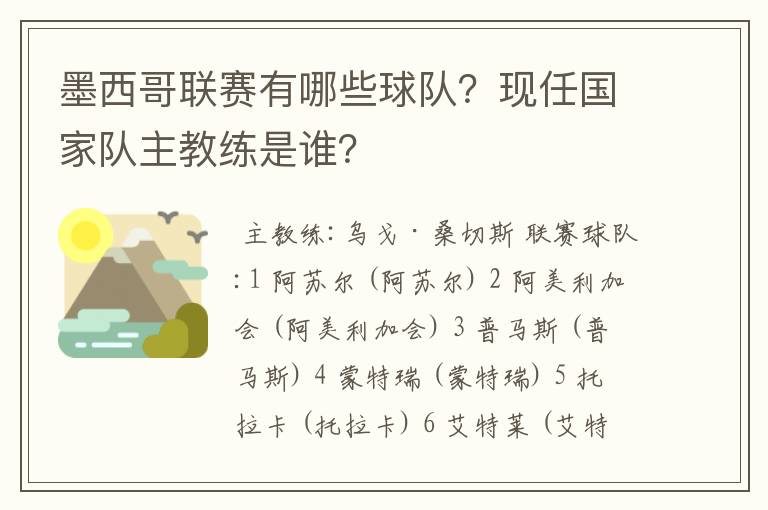 墨西哥联赛有哪些球队?现任国家队主教练是谁?