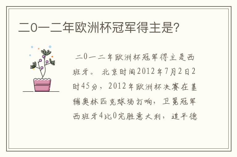 二0一二年欧洲杯冠军得主是?