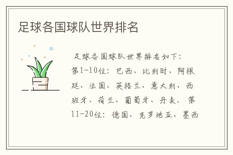 足球各国球队世界排名