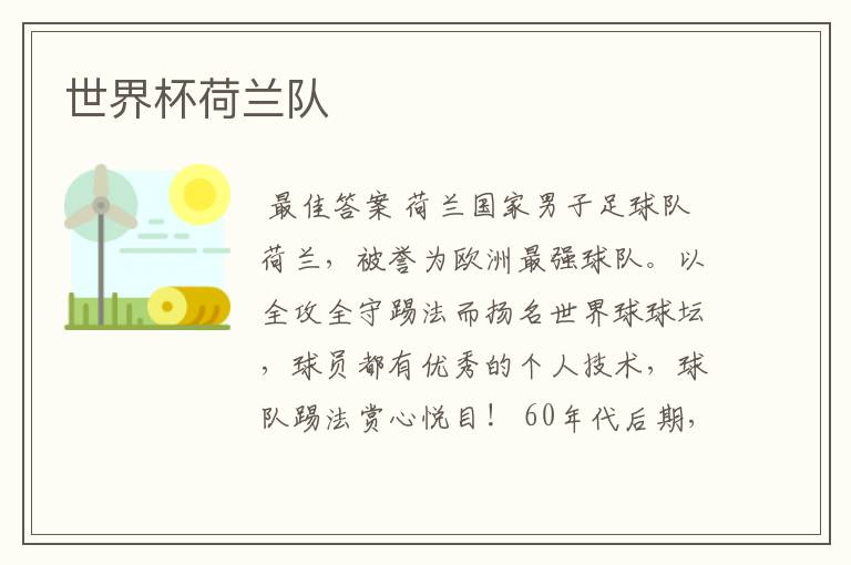 世界杯荷兰队