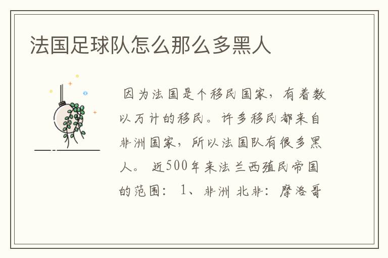 法国足球队怎么那么多黑人