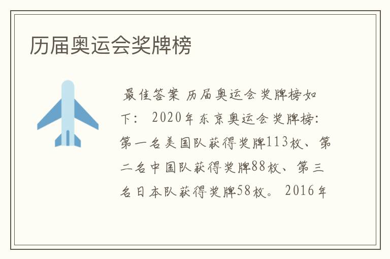 历届奥运会奖牌榜