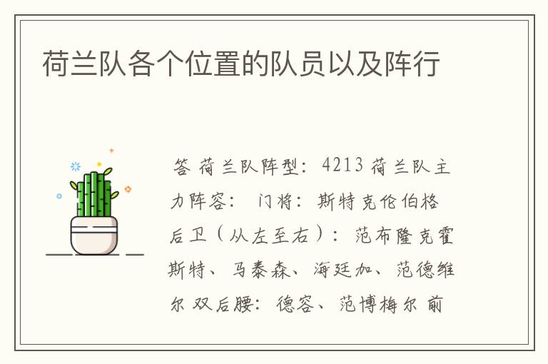 荷兰队各个位置的队员以及阵行