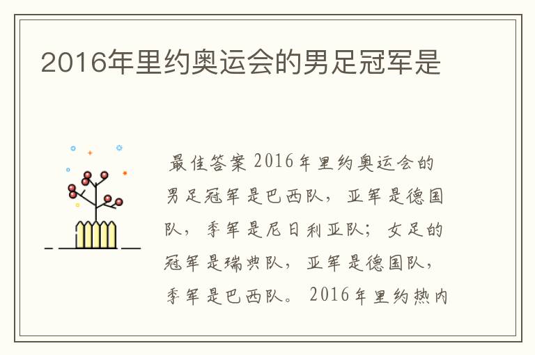 2016年里约奥运会的男足冠军是
