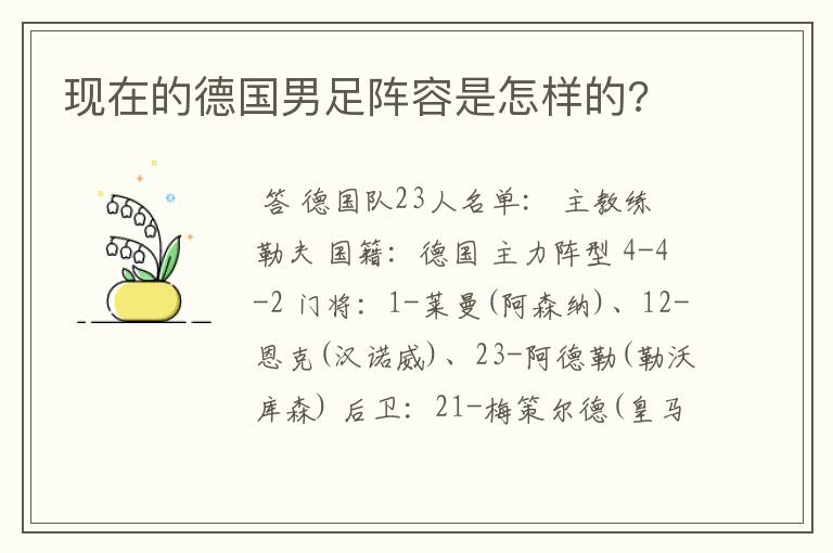 现在的德国男足阵容是怎样的?