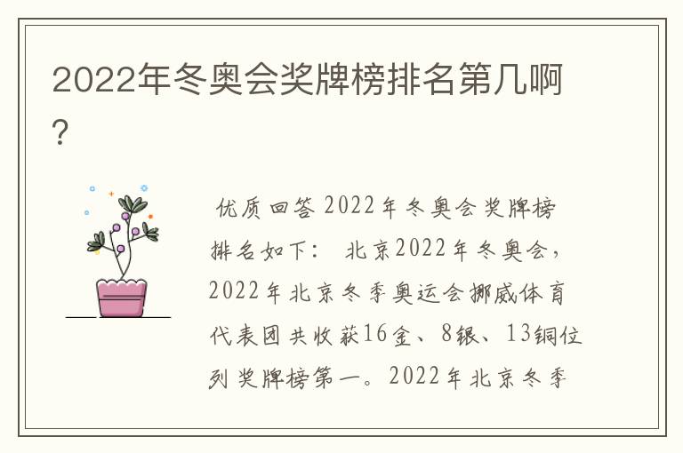 2022年冬奥会奖牌榜排名第几啊?
