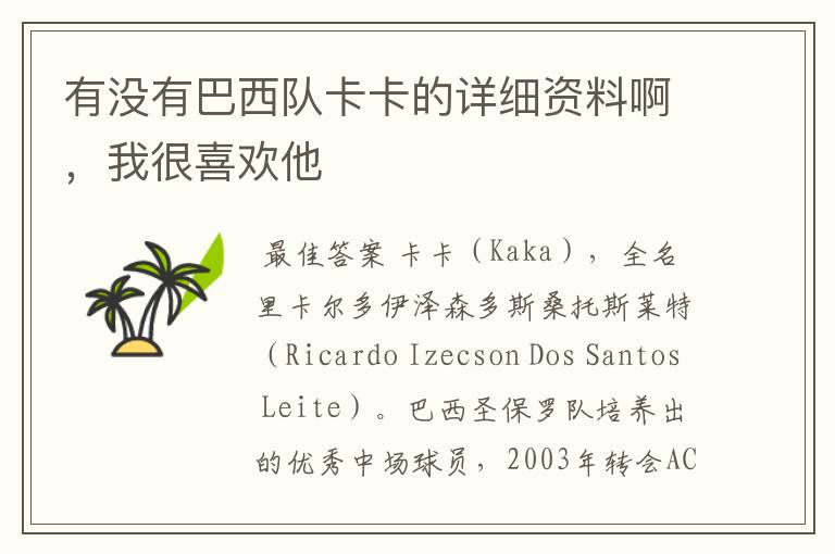 有没有巴西队卡卡的详细资料啊,我很喜欢他