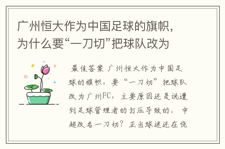 广州恒大作为中国足球的旗帜,为什么要“一刀切”把球队改为广州FC?