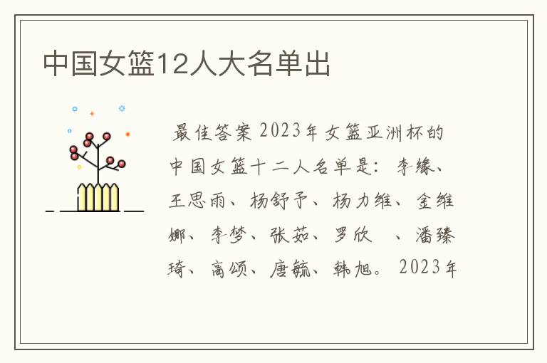 中国女篮12人大名单出