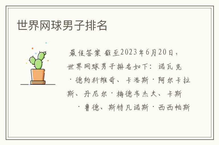 世界网球男子排名