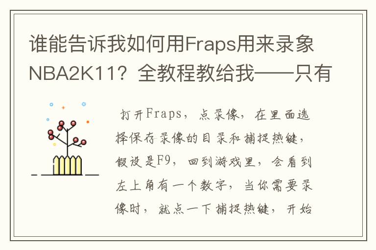 谁能告诉我如何用Fraps用来录象NBA2K11?全教程教给我——只有满分,没用半分