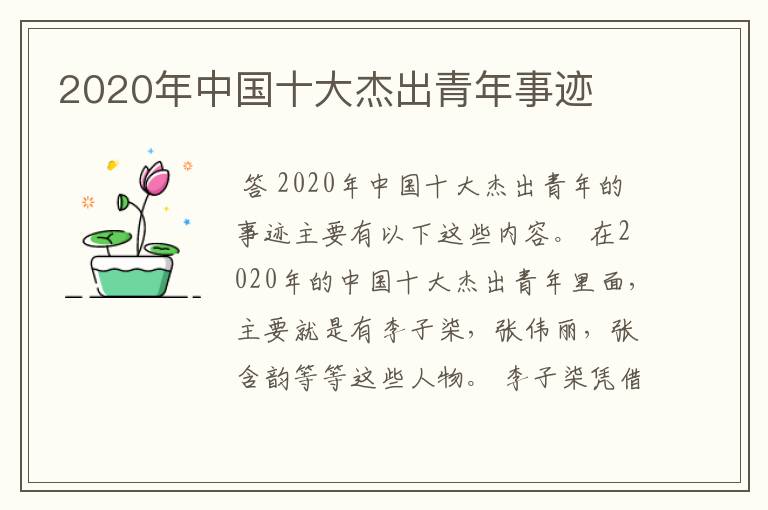 2020年中国十大杰出青年事迹