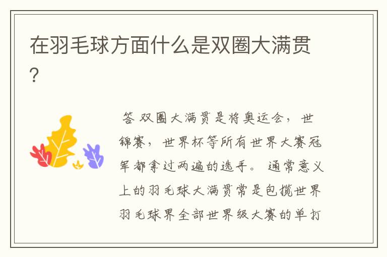 在羽毛球方面什么是双圈大满贯?