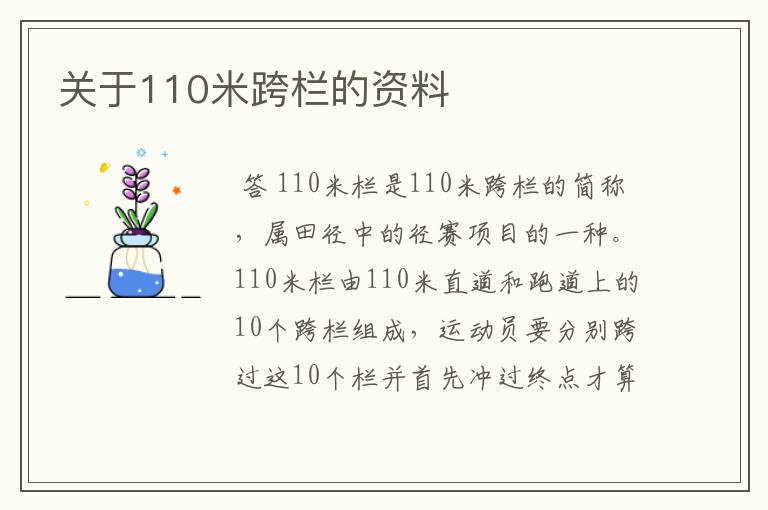 关于110米跨栏的资料