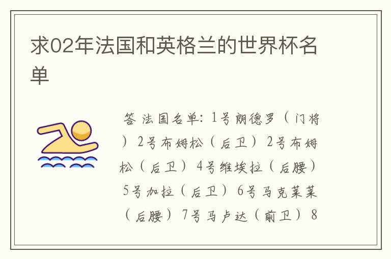 求02年法国和英格兰的世界杯名单