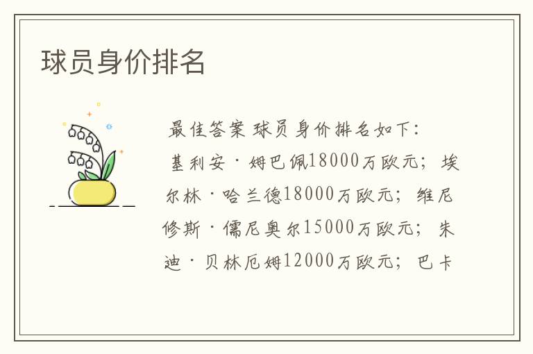 球员身价排名