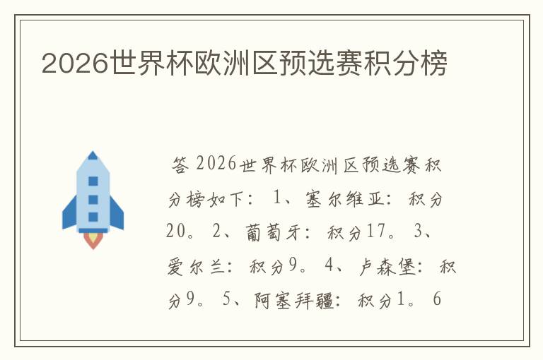 2026世界杯欧洲区预选赛积分榜