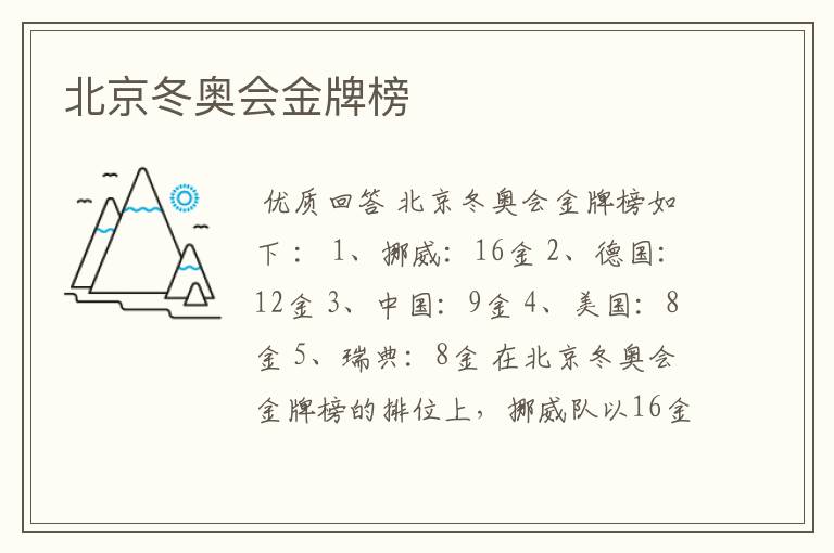 北京冬奥会金牌榜