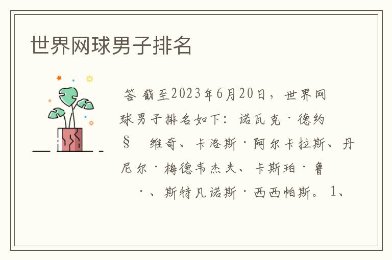 世界网球男子排名