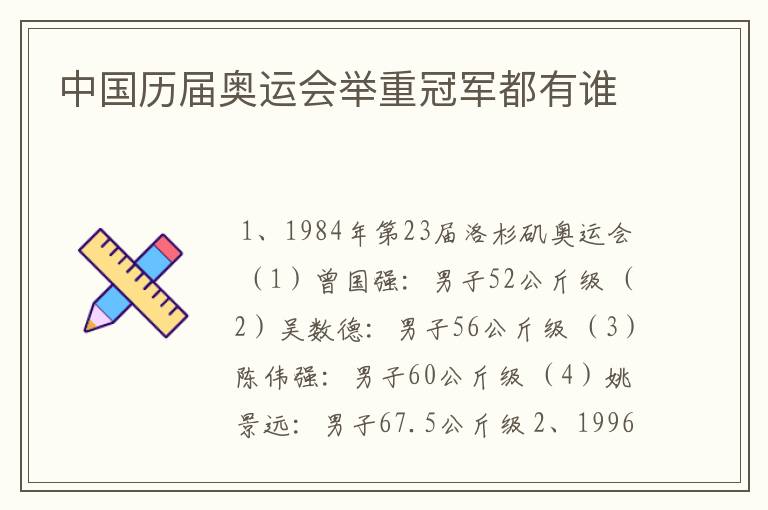 中国历届奥运会举重冠军都有谁