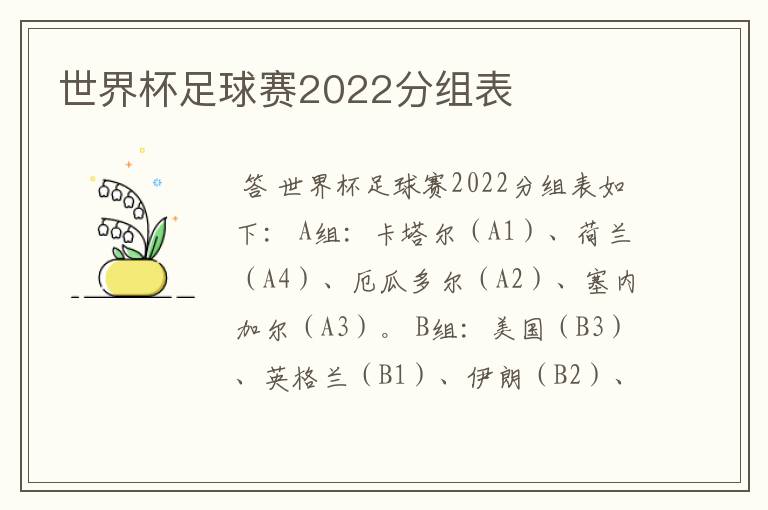 世界杯足球赛2022分组表