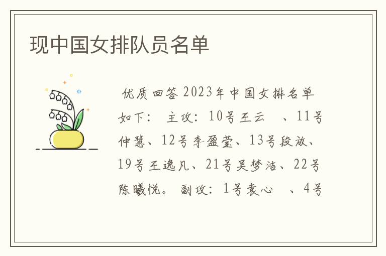 现中国女排队员名单