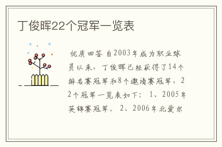 丁俊晖22个冠军一览表
