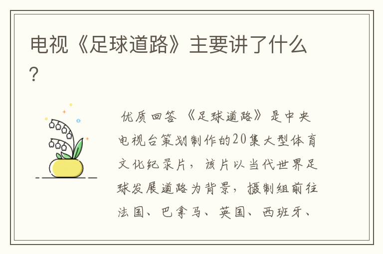 电视《足球道路》主要讲了什么?