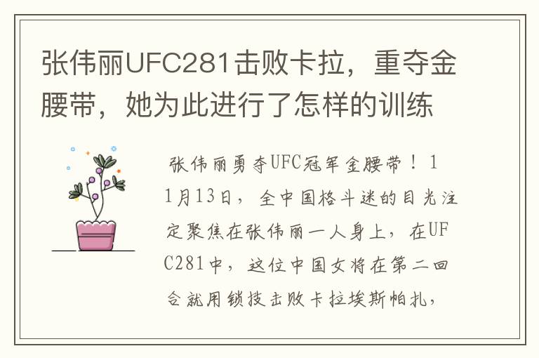 张伟丽UFC281击败卡拉,重夺金腰带,她为此进行了怎样的训练?