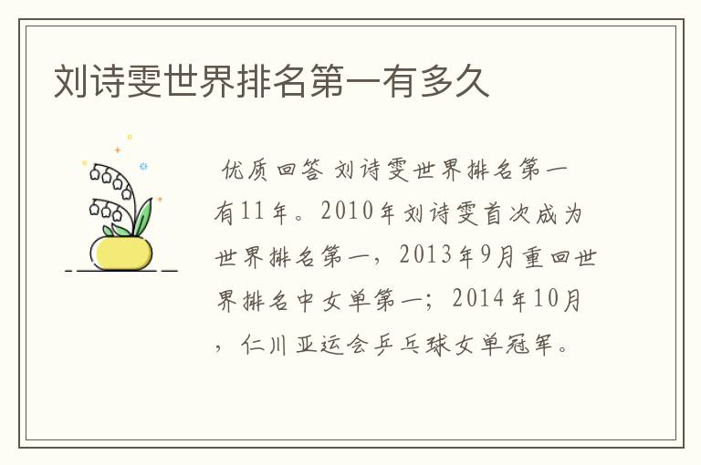 刘诗雯世界排名第一有多久
