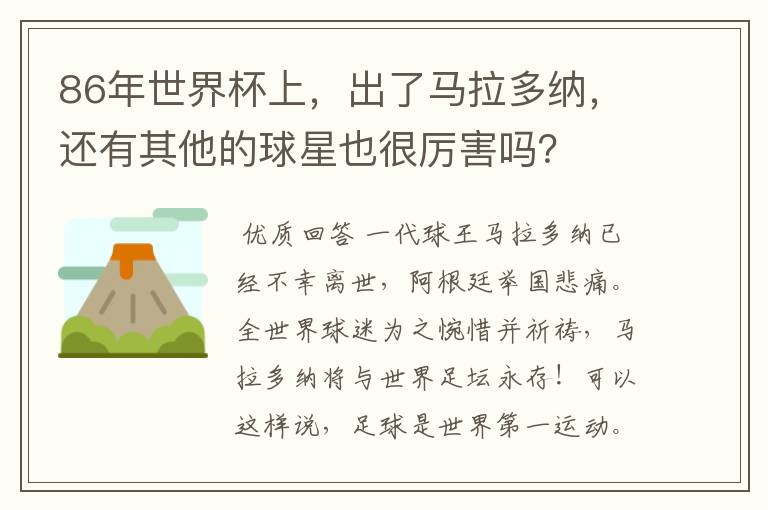 86年世界杯上,出了马拉多纳,还有其他的球星也很厉害吗?