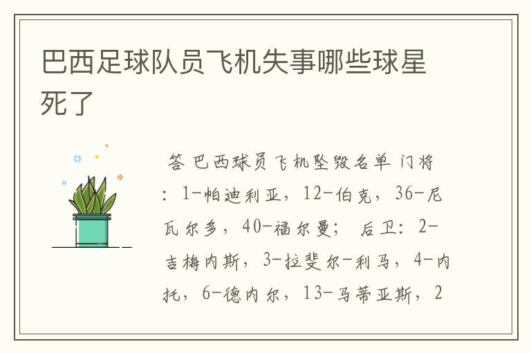 巴西足球队员飞机失事哪些球星死了