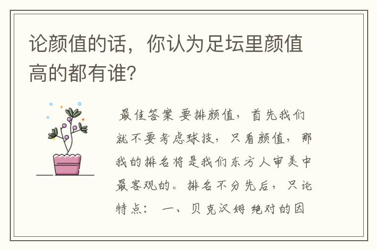 论颜值的话,你认为足坛里颜值高的都有谁?