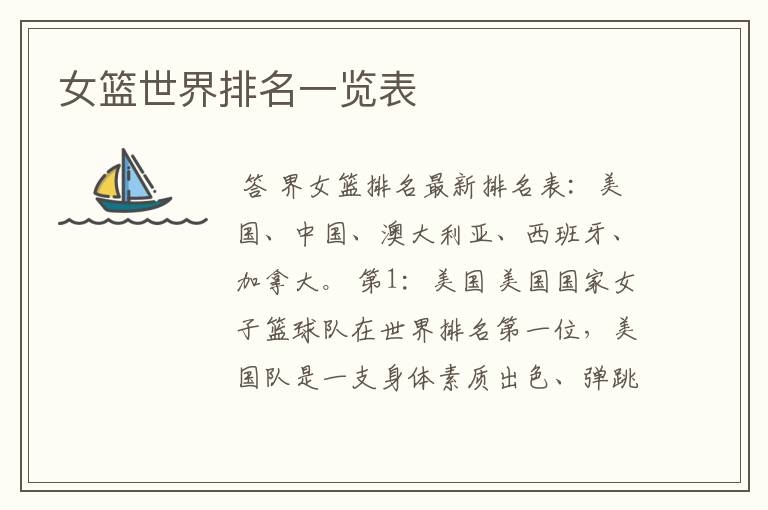 女篮世界排名一览表