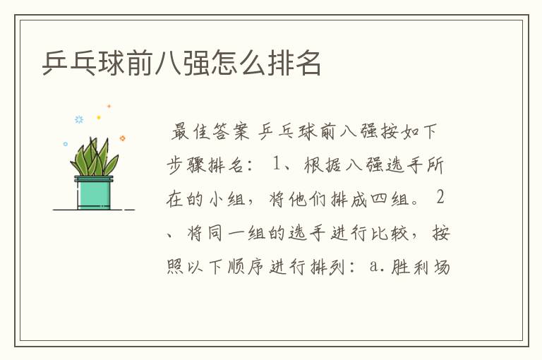 乒乓球前八强怎么排名