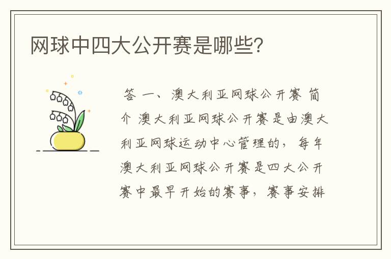 网球中四大公开赛是哪些?