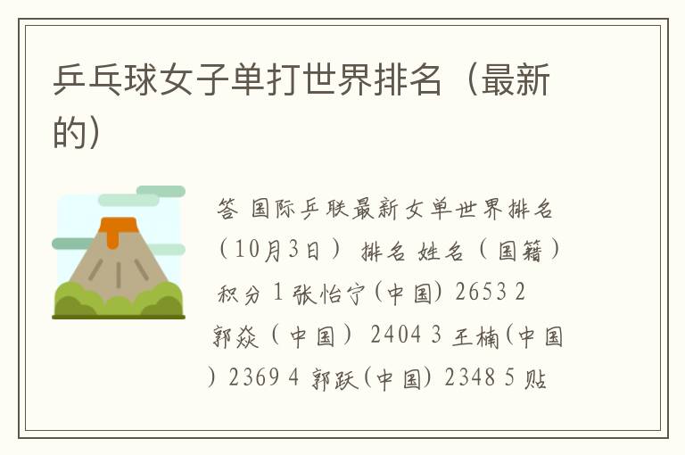 乒乓球女子单打世界排名(最新的)