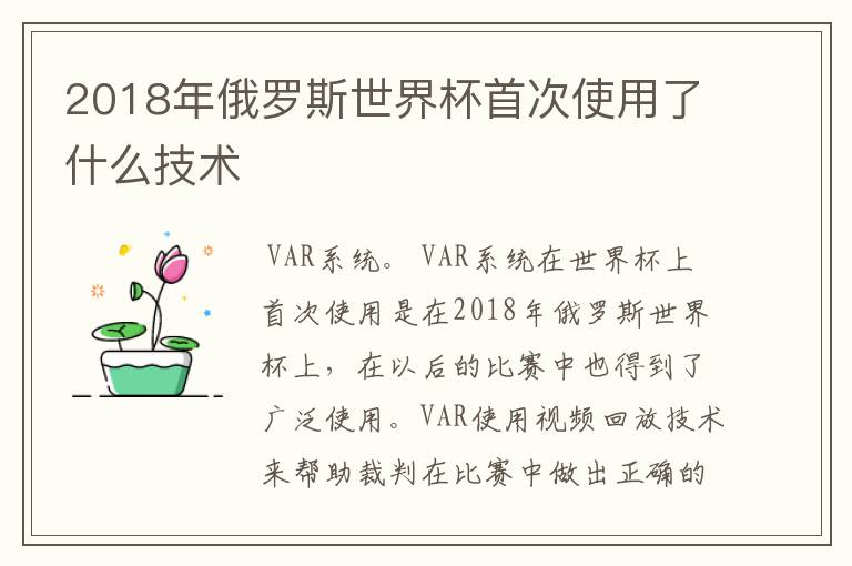2018年俄罗斯世界杯首次使用了什么技术