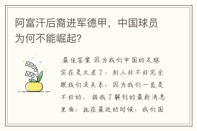 阿富汗后裔进军德甲,中国球员为何不能崛起?