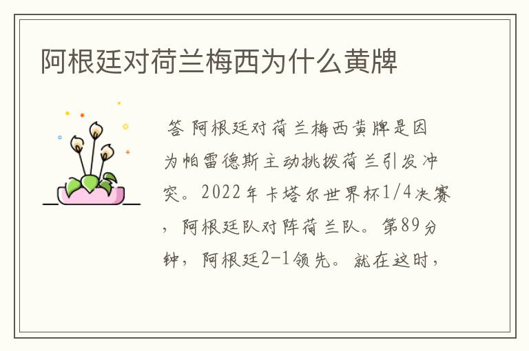 阿根廷对荷兰梅西为什么黄牌