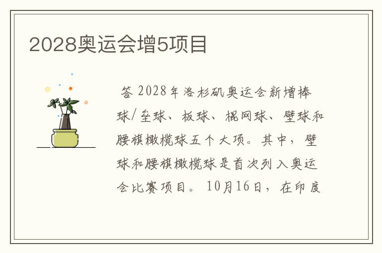 2028奥运会增5项目