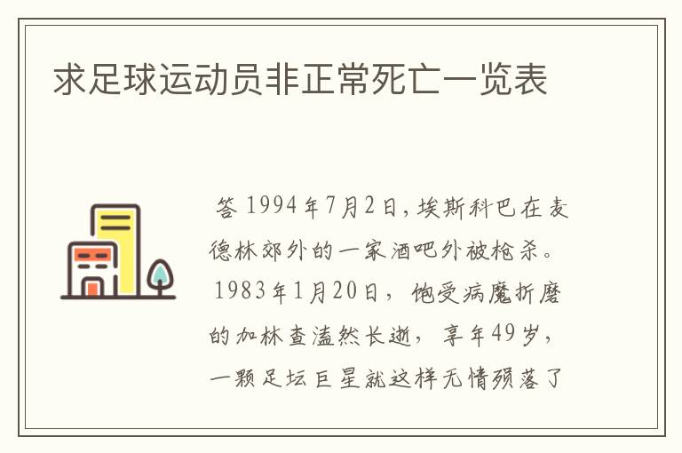 求足球运动员非正常死亡一览表