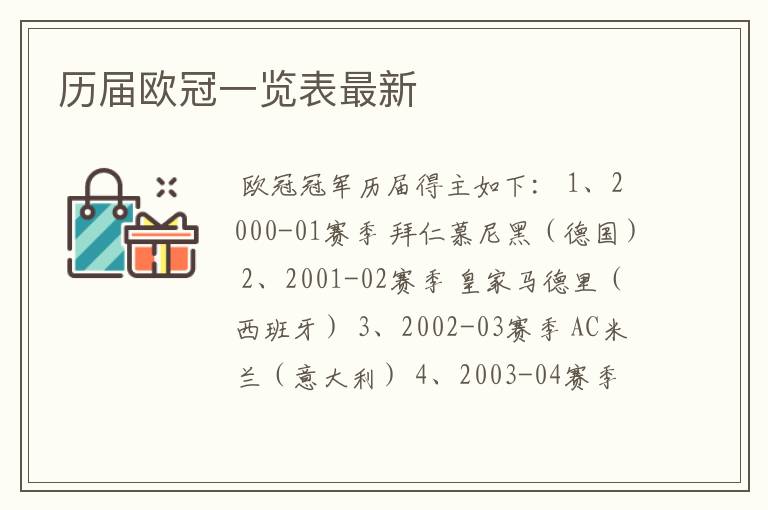历届欧冠一览表最新