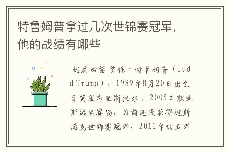 特鲁姆普拿过几次世锦赛冠军,他的战绩有哪些